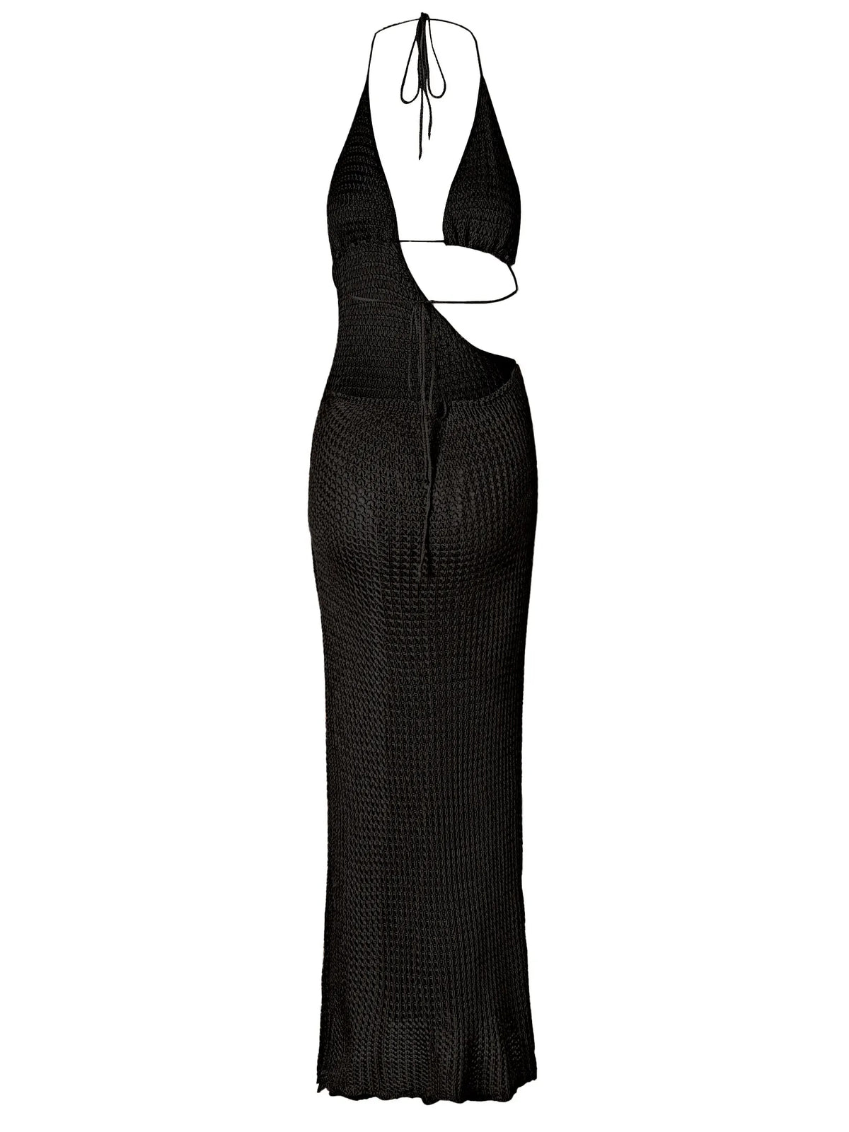 Sexy Slim Low-cut Tie Knit Halter Cut Out Circle Decoration High Slit Beach Maxi Dress 2026 Women Summer Swimsuit Cover Up K88