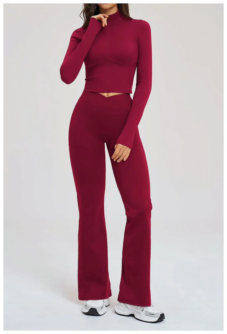 2PCS Yoga Set Gym Clothes Sportswear Seamless Women Fitness Long Sleeved Tracksuits Sports Workout Gym Flared Leggings Athletic