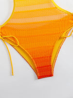 Sexy Orange Gradient Swimsuit Women Hollow Out Backless Lace One Piece Swimwear 2025 Beach Bathing Suit Drawstring Side Monokini