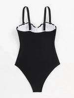 Sexy Black Knitted Patchwork One Piece Swimsuit 2026 Ruffles Push Up Underwire Slim Tummy Control Swimwear Beach Bathing Suits