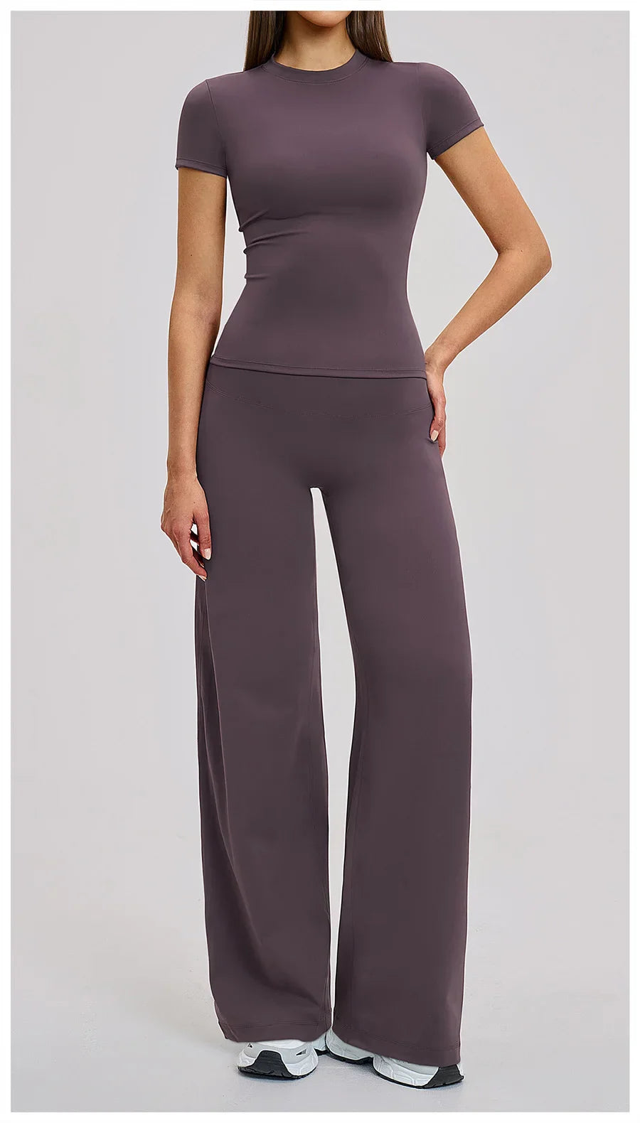 Yoga Set 2 Pieces Women Fitness Sportswear Gym Loose wide-leg pants Long-sleeved T-shirt Sports Crop Tops Tracksuit Workout Wear