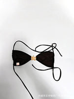 2025 Sexy Fashionable Swimsuit Women Solid Bikini Separable Backless Beach Swimming Suit Female's Black Swimwear Tankini Set