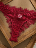 Ladies' Basic Style Thin Lace Bra And Panty Set Seamless Single Layer Eyelet Underwear Comfortable Intimate Apparel