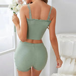 Womens Two Piece Pajama Set Ribbed Knit Lace Trim Crop Cami Top And Shorts Summer Loungewear Sleepwear Homewear New hot selling