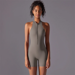 Solid color high-intensity nude tight fitting sports back jumpsuit yoga suit tight fitting running fitness suit