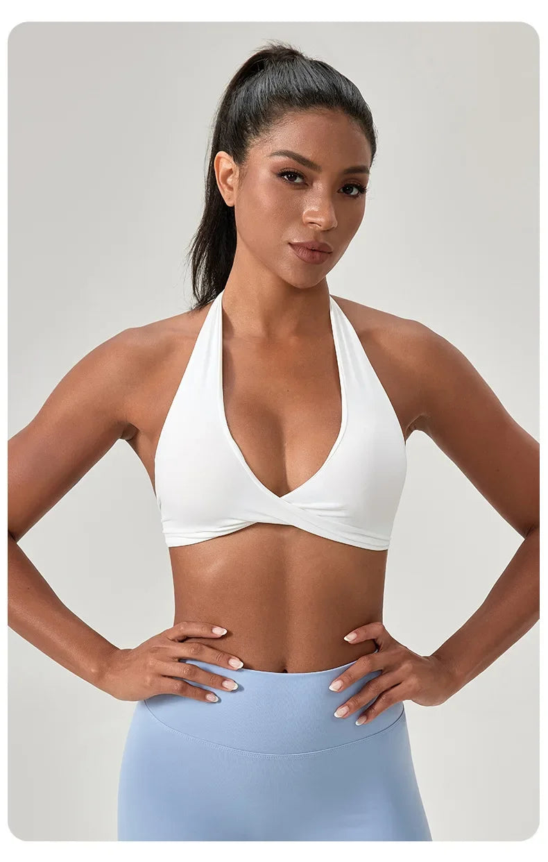 YOGA Naked Feeling Strappy Padded Sports Bras for Women - Fitness Workout Top Criss Cross Back Yoga sports Bras No steel ring
