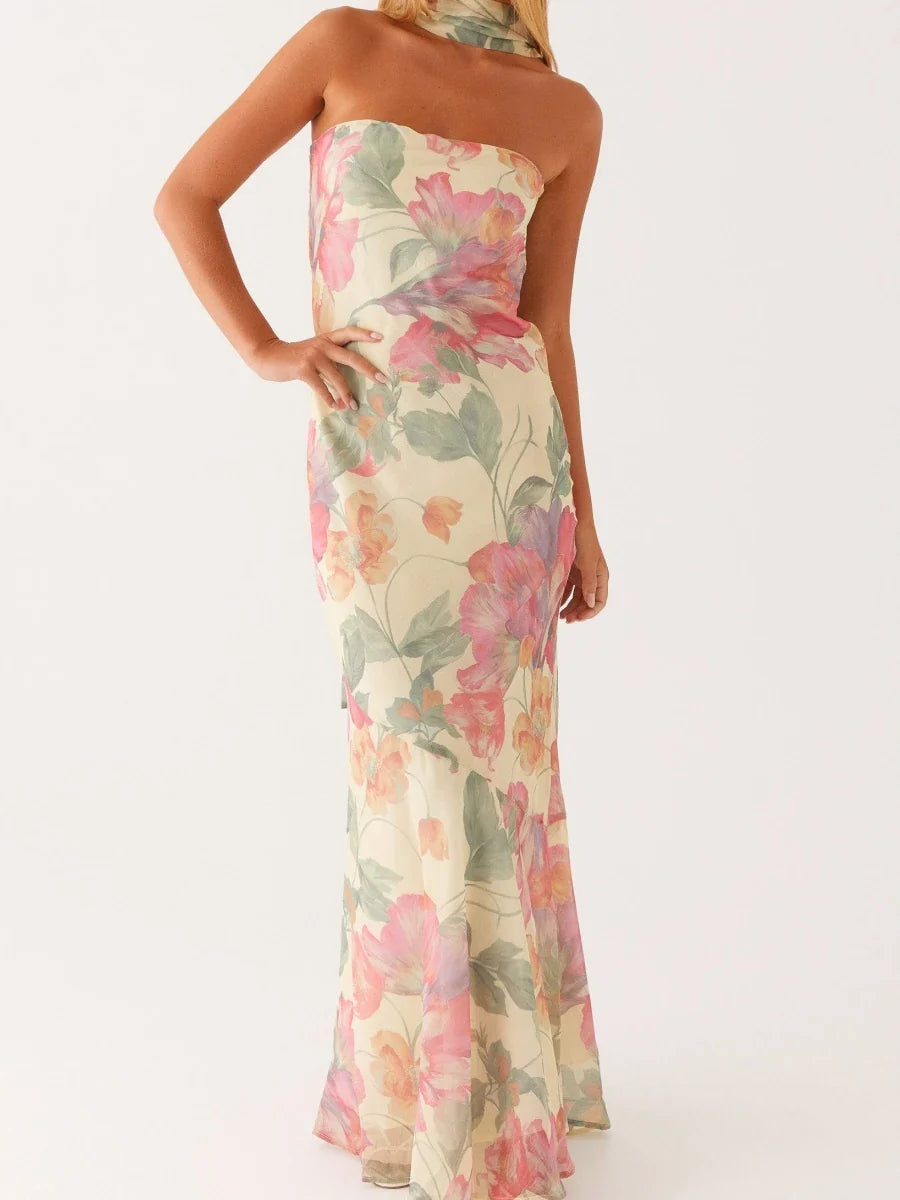 Women Long Bodycon Dress With Scarf Tube Maxi Dress Sexy Summer Strapless Dresses Off Shoulder Sundress Evening Vestidos
