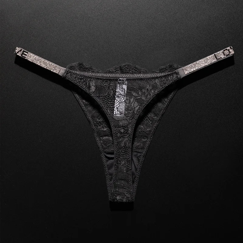 Lace Sexy Girls Women Panties Seamless Underwear Rhinestone G String Letter Transparent Thong For Female Low Rise Ladies Briefs