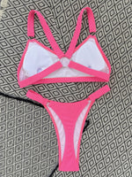 Sexy Ring Linked Backless Bikini Set Women Solid Black White Hollow Out Push Up Micro Swimsuit 2024 Bathing Suit Thong Swimwear