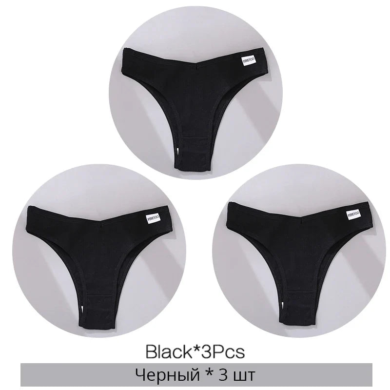 3Pcs/Set Women Cotton Panties Sexy V Waist Briefs T-Back Brazilian Underpants Female M-XL Underwear Girls Breathable Intimates