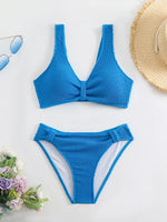 2026 New Sexy Bikini Two-Piece Swimsuit Pure Color High Elasticity Monochromatic Swimwear Comfortable Fit Women's Beachwear
