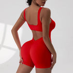Women's Solid Colour Threaded Backless Yoga Suit U Neck Sleeveless Sports Jumpsuit Stretch Women Bodysuit Without Bust Pads