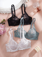 3pcs/Set Women's Sexy Lace Underwire Push Up Bra Women's Underwear Set