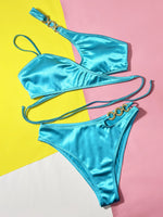 Sexy Metal Chain High Waist Bikini Set 2026 Women One Shoulder Cross Push Up Bra Two Piece Swimsuit Beach Bathing Suit Swimwear