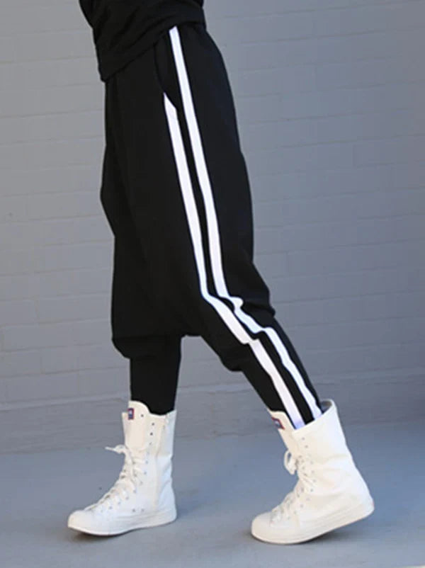 Striped Black Harem Pants for Women 2025 New Wide Casual Pockets Female Sportwear Trousers Ladies Bottpms 55977