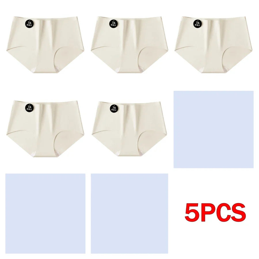 5PCS Seamless Mulberry Silk Underwear Ultral Thin Women's Panties Sexy High Elastic Invisible Briefs Soft Underpants Lingerie