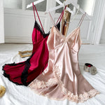 Ice Silk Thin Style Halter Nightdress Women's LaceHomewear Sexy Pajamas Solid Lenceria Mujer Silk Satin Suspender Dresses