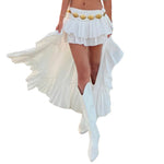Women's Elastic Band Waist Flowy Skirt Irregular Ruffle Asymmetrical Midi White Boho Skirt Streetwear