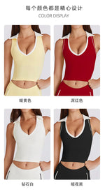 Colorblock V-Neck Tank Top with Built-In Bra Quick-Dry Breathable Sports Bra for Women Running Pilates Gym Yoga Workout