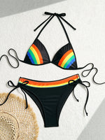 Women's Rainbow Color Bikini Set Sexy Beach Vacation Backless 2 Piece Swimsuit 2024 Summer Bathing Suit Bra Push Up Swimwear