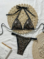 Sexy Brozing Black Leopard Print Bikini Women Halter Push Up Bra Pleate Thong Swimsuit 2026 Beach Bathing Suit Holiday Swimwear