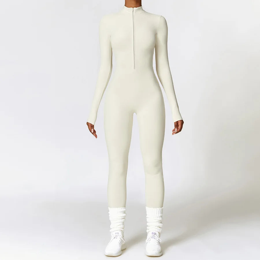 Zipper Workout Jumpsuit Sports Overalls Women Gym Clothing Running Long Sleeves Fitness Gym Tracksuit Short Sportswear Yoga Set