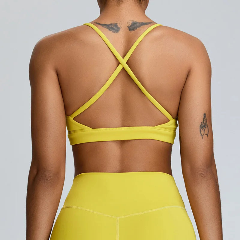 Solid Color Cross Back Women Fitness Underwear Sports Bra Running Top Gym Yoga Athletic Tight Workout Jog Soft With Backless Bra