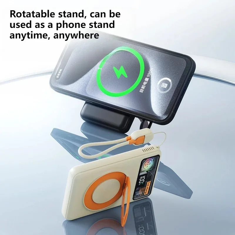 Lenovo10000mAh Magnetic Power Bank Portable Wireless Charger With Cable Fast Charging External Battery Stand For iPhone Xiaomi