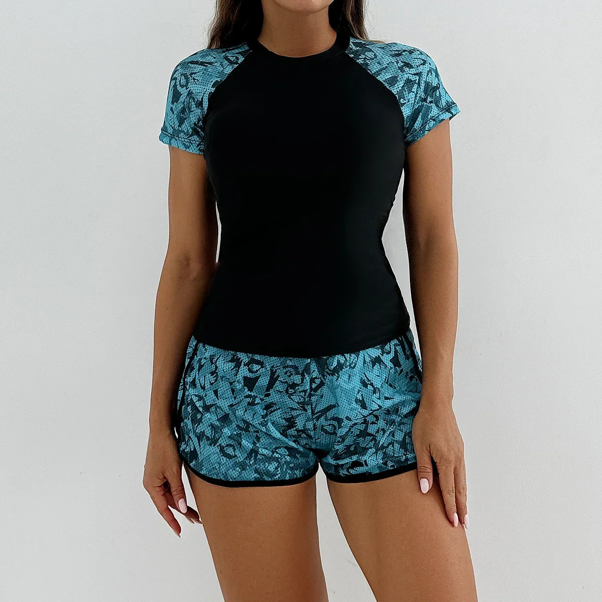 Print Two Pieces Swimsuits Shorts High Waisted Swimwear Female Tankini Sets Beach Wear Bathing Surfing Suit Women Swimming Suit