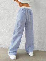 Women's Casual Striped Woven Wide Leg Pants Fall Winter 2024 Casual Stylish Full Length Trousers Y2K Clothes Streetwear