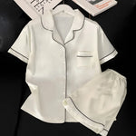 Sweet Simple Ice Silk Pajamas for WomenThin Short-sleeved Home Clothes Suit Nightwear Women's Pajamas Set Nightie Summer