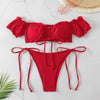 Sexy String Bikini 2024 Red Off Shoulder Swimsuit Female Swimwear Women Thong Bikinis Set Bather Swimming Beachwear Bathing Suit test
