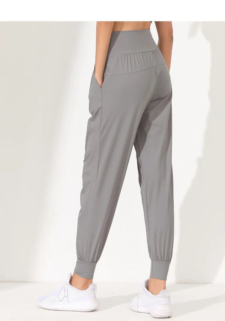 Hearuisavy Yoga Pants Loose Slim Quick-Dry Yoga Pants Pleated Hem Bound Running Fitness Capris Pockets Jogging Pants Woman
