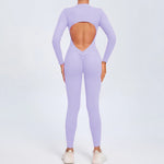 Hearuisavy Summer V Back Sports Jumpsuit Yoga Clothes Rompers Women Long Sleeveles Workout Bodysuits Backless One-piece Suit