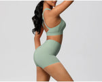 2PCS Yoga Set Women Gym Sports Suits Fitness Bra Crop Top Workout Clothes Female Athletic Wear Push Up Shorts Sportswear