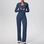 Yoga Set 3PCS Women Workout Sets Sportswear Gym Clothing Fitness zipper Long Sleeve High Waist Leggings Sports Suits Yoga Suit