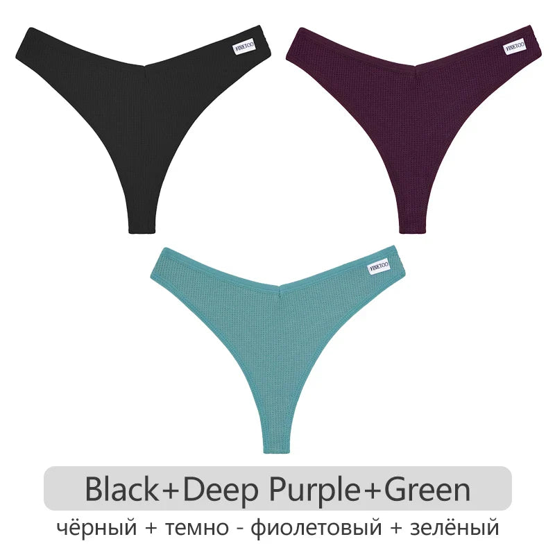 3Pcs/set Women Cotton Waffle Style G-string Panties Ladies Soft Thongs Female S-XL Low-Rise T-Back Panties Bikini Underwear 2023