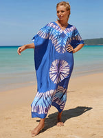 2025 Loose Boho Style Maxi Dress Print Face Swim Suit Cover-up Bohemian Dress Robe Plage Kaftan Maxi Dress Beach Wear Tunics