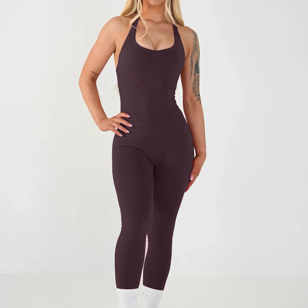 Women's Halter Top And Sports Leggings Gym Workout Set Two-Piece Pilates Clothes Yoga Outfits Impact Fitness Pants Set