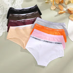 FINETOO 4Pcs Women'sCotton Panties Sexy Breathable Low WaistBriefs Letter Straps Underwear Soft Stretch Comfortable Lingerie
