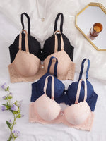 4PCS Plus Size Lace Women's Underwear Set Underwire Push Up Bra Rhinestone Bow Comfort B C D Thin Cup Bras Women