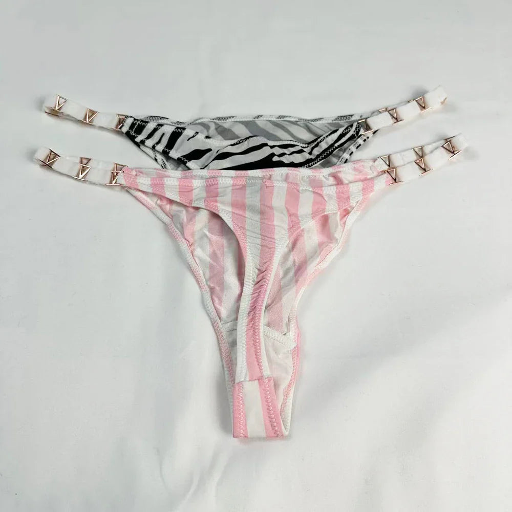 Low Rise Sexy Thong Women Underwear Briefs Seamless Panties Zebra Flower Luxury Metal Buckle G String Bikini Girls Female Panty