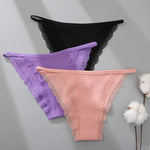 3PCS Women‘s Cotton Lace Panties Low Waist Briefs Comfortable Underwear Ladies Solid Color Underpants Girls Breathable Panty New