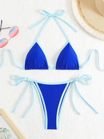 Sexy Micro Bikini 2025 Women Pink Blue Contrast Push Up Tie Side Thong Swimsuit Brazilian Beach Bandage Bathing Suit Swimwear