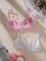 2Pcs Set Women's Sexy Bras Thin Lace Underwire Push-Up Soft Bra Adjustable Women's Underwear Set No Lining Breathable Comfortable