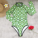 2026 Print One Piece Swimsuit Long Sleeve Swimwear Women Bathing Suit Vintage Zipper Swimsuit One Piece Surfing Swim Wear
