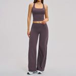 2 Piece Yoga Clothes Women Tracksuit Athletic Wear Pilates Fitness Suit Gym Workout Sets Push Up Sports Vest Wide Leg Pant Suit
