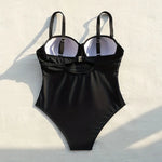 Solid Color Black One Piece Swimsuit for Women Sexy High Waist Bandage Hollow Out Monokini Bikini Underwire Push Up Swimwear