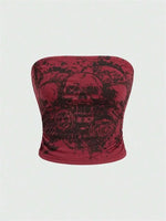 Skull Printed Off the Shoulder Tube Top for Women Summer Sexy Goth Y2K Clothes Slim Fit Crop Top Streetwear Club Wear