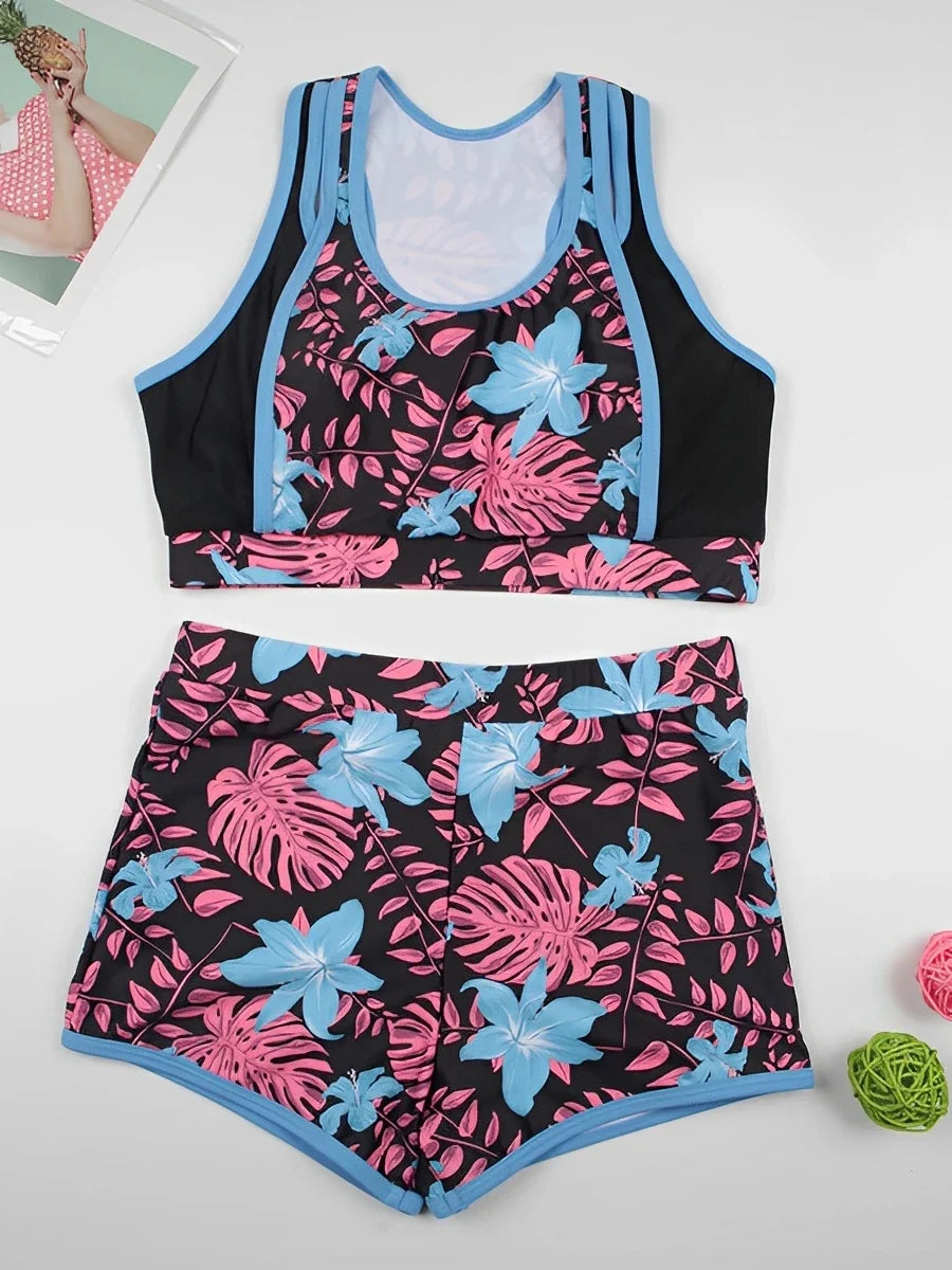 2026 Sporty High Waist Swimsuit Women Floral Printed Swimwear Female Bathers Bathing Swimming Swim Suit Beachwear